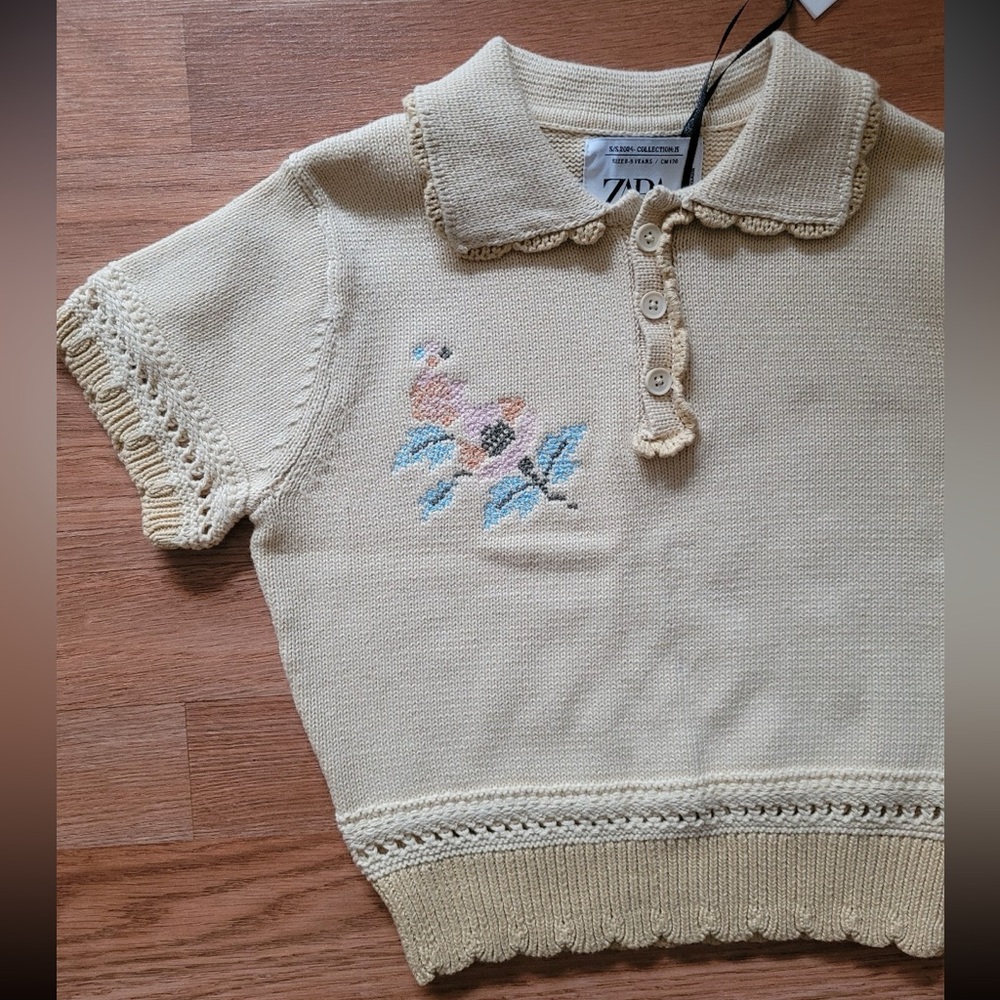 Zara Yellow Embroidered Knit Polo Sweater - Picture 2 of 4
